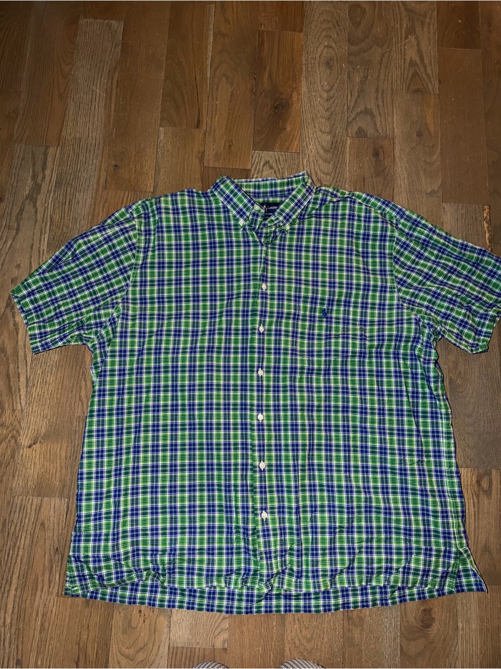 Polo Ralph Lauren Green Blue Plaid Short-Sleeve Button-Up Shirt 2XL